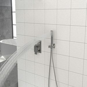Système de douche double carré mural de 12 pouces en nickel brossé avec valve brute pour vos accessoires de salle de douche modernes - Product Image 3