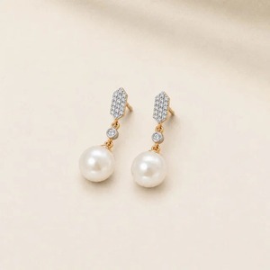 Pendientes de Oro Rosa de 9K con Diamante Cultivado en Laboratorio de 1.85CT, Corte Redondo, con Perla, Diseño Geométrico Pavé, Joyería Fina al por Mayor - Product Image 1