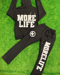 Ensemble de survêtement unisexe streetwear pour homme, sweat à capuche zippé et pantalon évasé, avec patch brodé effet usé, pantalon de survêtement délavé à l'acide - Product Image 2