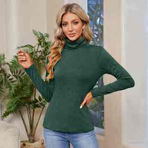 Camisetas de Cuello Alto para Mujer, 100% Algodón, Alta Calidad, Personalizadas, Ajustadas, de Manga Larga, Lisas y Elegantes - Product Image 4