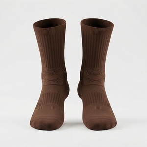 <b>Brown</b> Crew <b>Socks</b> Solid Color Knitted Breathable Regular Style Adult Casual Daily Wear - Product Image 1