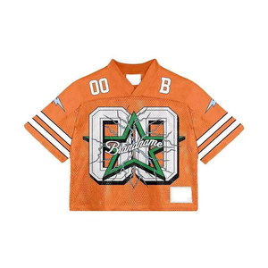 Custom Embroidery Oversized Boxy <b>T</b>-shirt Mesh Polyester Retro Soccer Jersey Streetwear V-neck American Football Jersey Quick Dry - Product Image 4