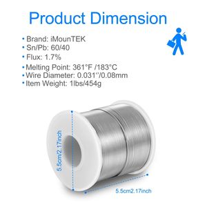 Fil de soudure électrique à âme de colophane étain-plomb 60/40, 0,031/0,8 mm, 1,7% de flux, Sn60 Pb40, 1 lb - Product Image 2