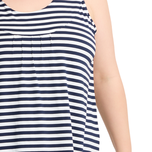 Camiseta sin mangas para mujer talla grande, camiseta a rayas negra con cuello redondo, tela de mezcla de algodón natural, a rayas - Product Image 5