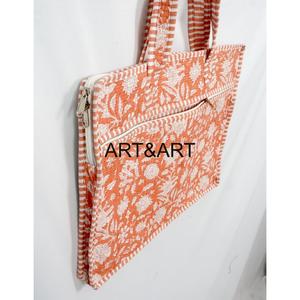 ART&ART Bolso para portátil 100% algodón con estampado floral naranja, cierre de cremallera acolchado, bolso de hombro informal de gran capacidad - Product Image 3