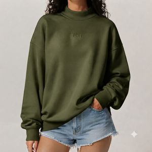 เสื้อสเวตเชิ้ตคอเต่าทรงหลวมสำหรับผู้หญิง ผ้าคอตตอนผสมเนื้อนุ่ม แขนยาว สไตล์สตรีทแวร์ ใส่ได้ทั้งฤดูใบไม้ร่วงและฤดูหนาว สวมใส่สบายๆ - Product Image 1