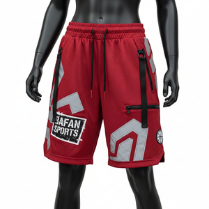 Shorts de basket-ball pour femmes, haute qualité, maille polyester 180 GSM, légers, design à panneaux rouges, logo personnalisé. - Product Image 1