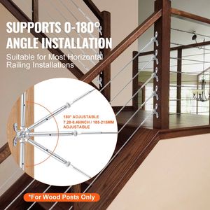 Kit Ringhiera con Cavo in Acciaio Inox T316, Angolo Regolabile 0-180 Gradi, per Pali in Legno, Grado Marino, con Cavo da 1/8 di Pollice e Clip - Product Image 3