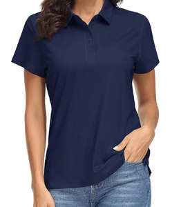 Camiseta Casual de Mujer al por Mayor, Jersey de Secado Rápido, Color Sólido, Transpirable, Manga Corta, Cuello Camisero - Product Image 4