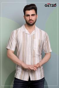 Getzo Men's Cuban Stripe Printed <b>T</b>-<b>Shirts</b> Fashion Forward <b>Office</b> Casual Wear Oversized Fit Superior Quality Yarn Dyed Options - Product Image 2