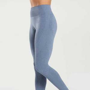 Design Your Own Yoga <b>Leggings</b> <b>Textured</b> Solid Blue Spandex Nylon Seamless Four-Way Stretch Pants - Product Image 2