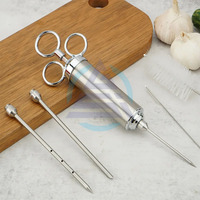 Injektor Bumbu Daging Stainless Steel Kelas Komersial yang Dapat Disesuaikan, 3 Jarum Bumbu Profesional, Sikat Pembersih, untuk Sapi
