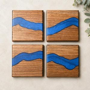 Handmade <b>Epoxy</b> Resin and Wood Coaster Set Beverage Coasters Modern Square 350mm Diameter 5mm Thick MN EXPORTS Home Decor Gift - Product Image 2