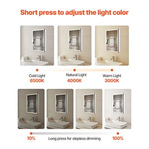 Mobile da Bagno 24x32 con Armadietto a Muro Incassato, Luci LED Dimmerabili a 3 Colori e Specchio - Product Image 3