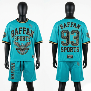 High Quality Soft Polyester Mesh Jersey And Short Set Teal Gold Accent Trim Custom Printed Logo Mesh Jersey and <b>pant</b> men's - Product Image 1