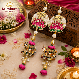 Décoration murale artisanale indienne suspendue en forme de vache Lotus Kamdhenu Royal Shubh Labh pour Diwali, Pooja, mariage, fêtes et décorations intérieures - Product Image 3