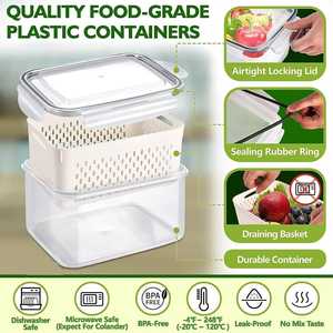 Rectangular Plastic Food <b>Containers</b> With Lids <b>Stackable</b> Ventilated Bins For Fresh Produce <b>Storage</b> 1-5L Capacity - Product Image 3