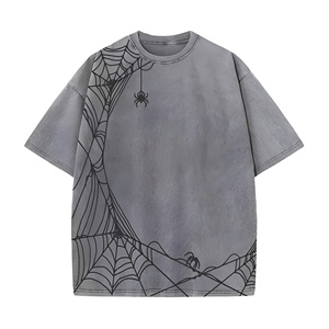 T-shirt vintage noir à motif toile d'araignée, surdimensionné, pour hommes et femmes, streetwear, coton doux, coupe ample, style décontracté, tendance urbaine - Product Image 1
