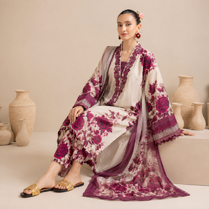 ADAN LIBAS Conjunto de 3 Piezas de Camisas Étnicas Transpirables con Estampado Floral, Cuello en V y Largo hasta el Tobillo con Dupatta - Product Image 4