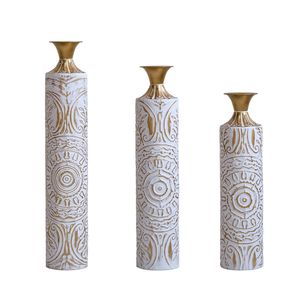 Juego de Decoración para el Hogar, 3 Jarrones Grandes de Metal Blanco Esmaltado para Piso, 24in/28.7in/33.5in de Altura, Jarrones Metálicos Decorados - Product Image 5