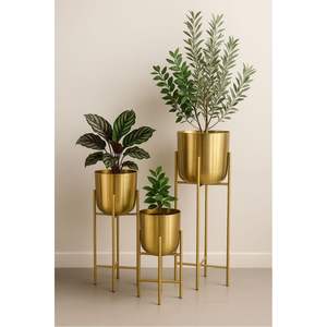 Support de plantes en métal doré de luxe moderne avec pots noirs, style nordique, support de pot de fleurs géométrique en fer pour la décoration intérieure de la maison et des hôtels - Product Image 2
