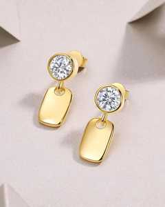 Boucles d'oreilles pendantes Ear Climbers avec diamant rond de laboratoire, en or massif 14 carats, bijoux raffinés pour cadeau de mariage pour petite amie - Product Image 2