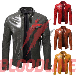 BLOODLINE Men's Black PU Leather Moto Biker <b>Jacket</b> <b>Slim</b> <b>Fit</b> Zipper Closure Stand Collar Solid Color Autumn Wear - Product Image 6