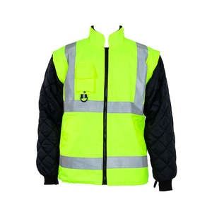 Ensemble de vêtements de travail d'hiver haute visibilité jaune fluo, veste bomber doublée en polaire et pantalon utilitaire multipoches, combinaison de sécurité réfléchissante - Product Image 1