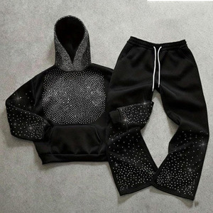 Conjunto de Sudadera con Capucha y Pantalones de Chándal Personalizados con Pedrería para Mujer, Ropa Urbana Personalizada de Dos Piezas, Venta al Por Mayor OEM ODM - Product Image 3
