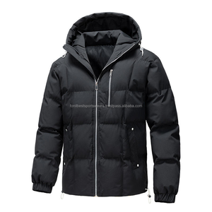 Veste matelassée à capuche grise pour homme, écologique, coupe-vent, hiver, décontractée, rembourrage en coton standard, doublure en laine et polyester, fermeture éclair - Product Image 6