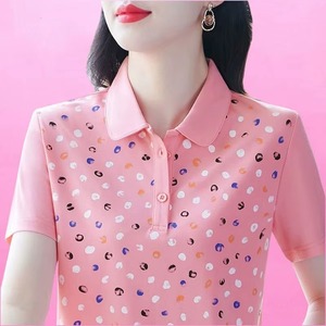 <b>Women</b> <b>Polo</b> <b>Shirt</b> Pink Polka Dot Printed <b>Women's</b> Short Sleeve <b>Polo</b> <b>Shirt</b> Casual Breathable Woven Top High Quality short sleeve - Product Image 1