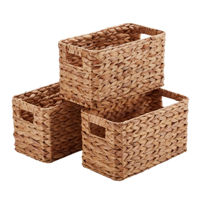 Trio of thick-braided water hyacinth <b>rectangular</b> storage <b>basket</b> with integrated open side handles.available at wholesale price. - Product Image 1