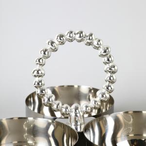 Premium Silver Triple Serving Bowl Set With Elegant Beaded Circular Handle For Luxury Home Table Decor - Product Image 6