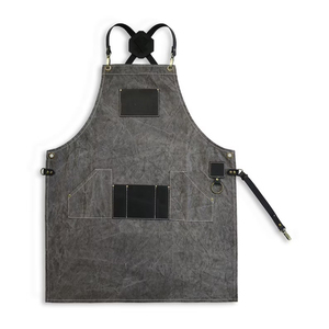 Tablier en toile à bretelles croisées en cuir réglables, avec logo personnalisé, pour uniforme professionnel de l'hôtellerie, avec poche pour outils de nettoyage, vêtement de personnel - Product Image 3