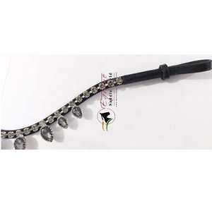 Bridelet en cuir personnalisé à boucles auto-agrippantes à changement rapide, incrusté de cristaux gris de luxe, pour équipement d'équitation anglaise - Product Image 1