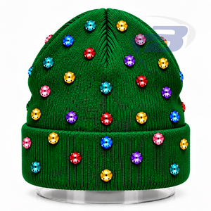 Gorro de Invierno de Punto Verde con Adornos de Diamantes de Imitación para Mujeres de la Hermandad Iota Phi Lambda, Gorro de Invierno Bordado con Chenilla - Product Image 2