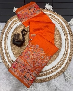 KV Woven Bollywood Viscose Rayon Saree (Orange)-Party Wear Wrinkle-Free & Reversible - Product Image 5