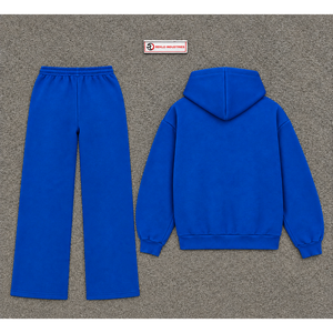 Blue Mens <b>Full</b> <b>Zip</b> <b>Hoodie</b> Tracksuit Set Plain Fleece Jogger Pants Casual Streetwear Two Piece Sports Outfit Relaxed Fit Drawstri - Product Image 6