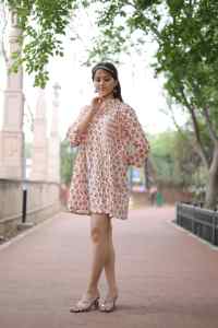 Vestido corto indio hecho a mano de algodón con estampado floral para mujer, vestido de fiesta elegante, regalo de novia personalizado para ella en venta - Product Image 5