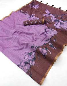 Fournisseur de saris en lin Chanderi de qualité supérieure avec imprimé numérique floral et bordure Zari, et ensemble de chemisiers à imprimé floral dispersé, de Surat. - Product Image 6