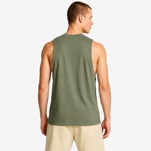 Débardeur sans manches pour homme, vert olive, col rond, couleur unie, décontracté, tricoté, respirant, coupe ajustée - Product Image 6