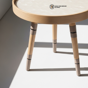 Artisan Tripod Wooden <b>Stool</b> Luxury Cream Marble-Effect Side <b>Table</b> Modern Tapered Leg Accent Furniture - Product Image 5