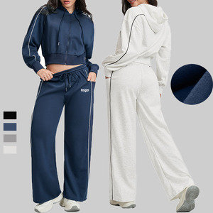 Ensemble survêtement pour femme, 2 pièces, sweat-shirt à capuche zippé à manches longues et pantalon large - Product Image 6