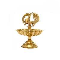 Diya en laiton pur Art Déco en forme de paon, design léger et antirouille, logo personnalisé, boîte en velours bleu, pour mariage et événements religieux