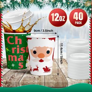 Vasos de Café Desechables Navideños de 12 oz con Tapas, Diseño de Papá Noel para Chocolate Caliente y Bebidas Calientes, Vasos de Papel para las Fiestas Navideñas - Product Image 2