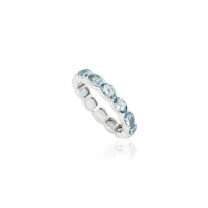 Anillo de Eternidad Completo con Aguamarina de Corte Ovalado, Diseño Exquisito, Superventas, Oro Blanco Real K14, Colección de Joyería para Uso Diario - Product Image 3