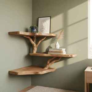 Estante Flotante de Madera Rústica Entrecruzada para Montaje en Pared, Madera Natural Sólida, 3 Niveles, Organizador de Almacenamiento, Exhibidor de Plantas - Product Image 2