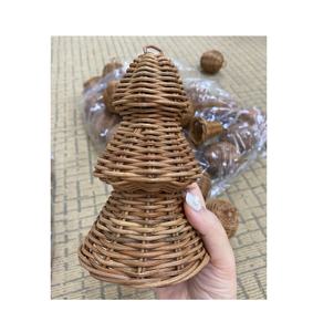 Cerceaux de boucles d'oreilles en bois de rotin naturel tissé à la main cloche en osier décorations de Noël pour accessoire d'événement de fête à la maison - Product Image 2