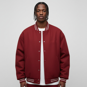 New Arrived 2026 100% Wool Canvas Varsity <b>Jacket</b> Men's Solid Color Heavyweight Oversized Comfortable Breathable <b>Waterproof</b> Front - Product Image 5