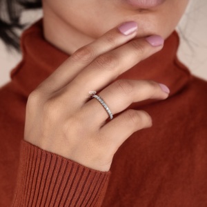 Round Lab Grown <b>Diamond</b> Half Eternity Wedding Band Pave Set <b>Diamond</b> <b>Ring</b> 14K 18K Gold Stackable Anniversary <b>Ring</b> Wholesale - Product Image 4
